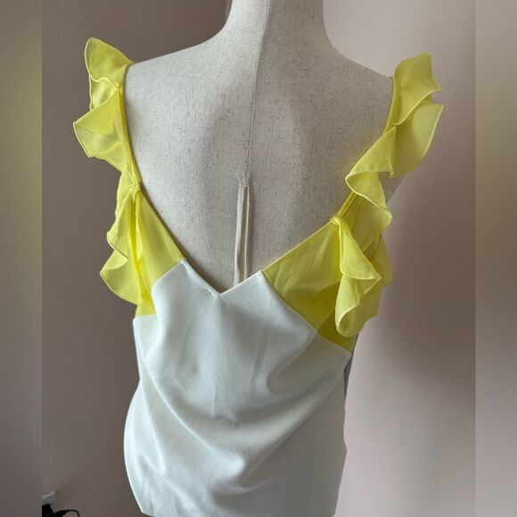 Yellow gray colorblock ruffle sleeve off shoulder tank top by Zara sz M - Picture 7 of 10